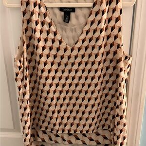 Vince Camuto Cream and Brown Patterned Sleeveless Top